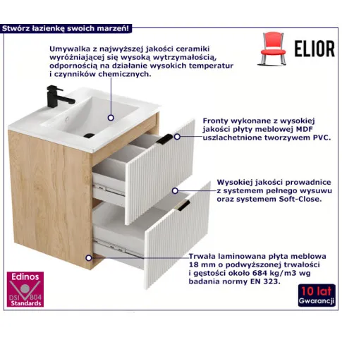 Ryflowana szafka z szufladami i z umywalką Oxel 8X