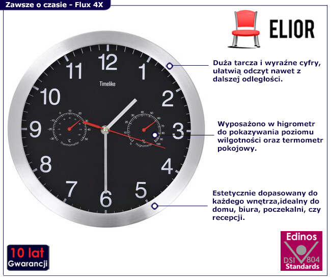 czarny klasyczny zegar Rupi 4X