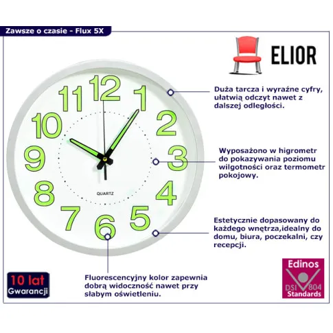 Biały zegar na ścianę Flux 5X