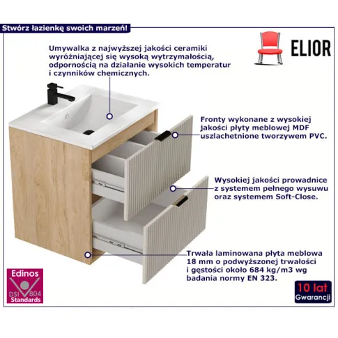 Szafka ryflowana z umywalka Oxel 8X kaszmirowy orzech