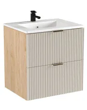 Umywalka ceramiczna z szafką wiszącą kaszmirowy + orzech - Oxel 8X w sklepie Edinos.pl