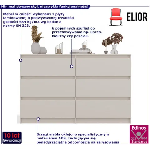 Komoda z 6 szufladami Marea 120 cm kaszmir