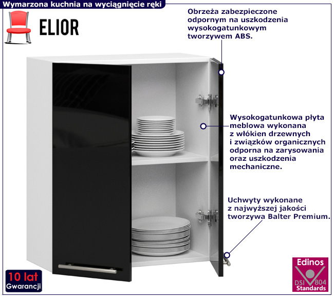 Górna szafka kuchenna Cortez 9X czarny połysk