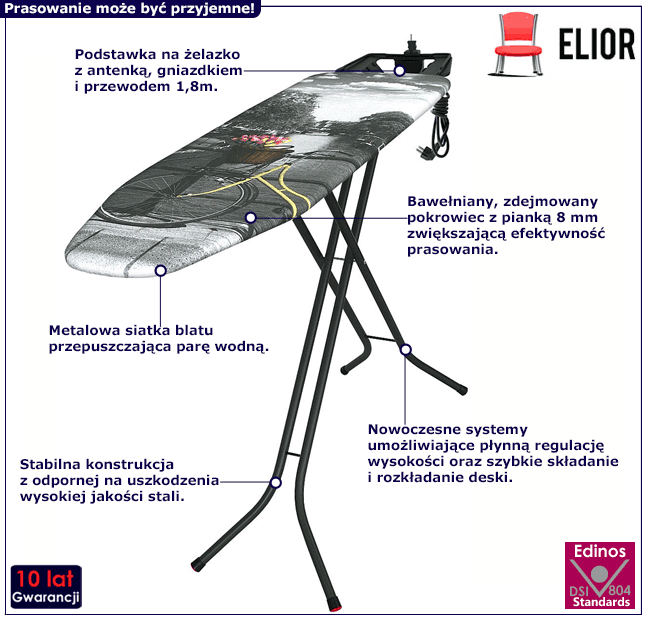 Deska do prasowania z gniazdkiem i przewodem Nivelo
