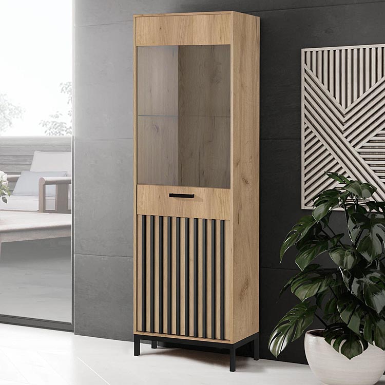 lamelowy regał z witryną Enida 8X