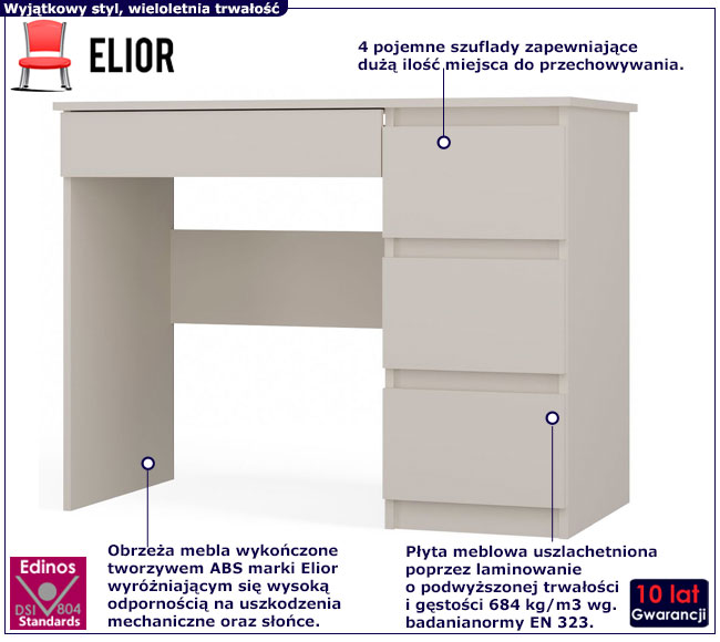Nowoczesne biurko z szufladami Agoni 4X kaszmir