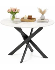 Okrągły metalowy stół z blatem biały marmur - Atrogi w sklepie Edinos.pl