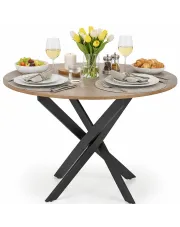 Loftowy metalowy stół z okrągłym orzechowym blatem - Atrogi w sklepie Edinos.pl