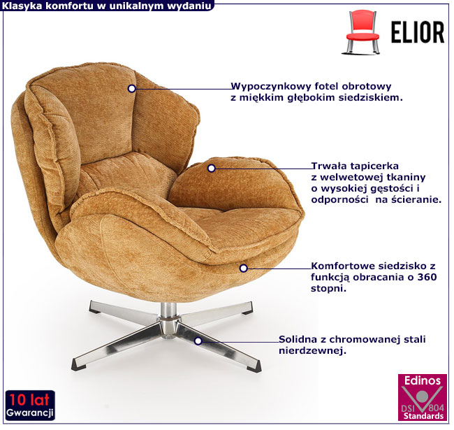 musztardowy obrotowy fotel Laosa