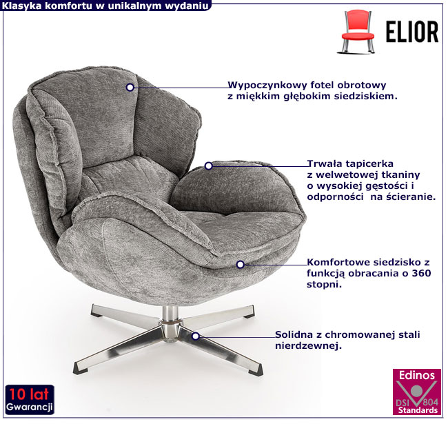 popielaty obrotowy fotel Laosa