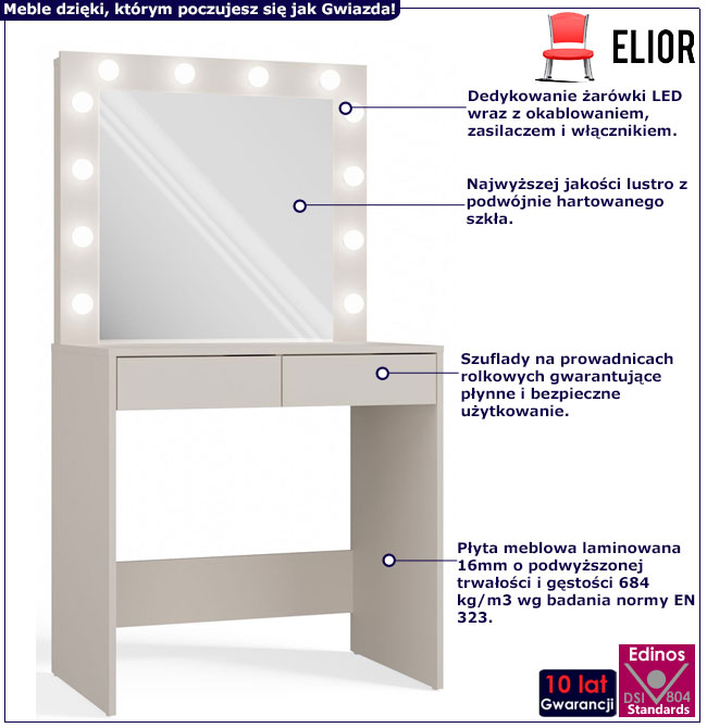 Nowoczesn toaletka podświetlana Wenus 3X kaszmir