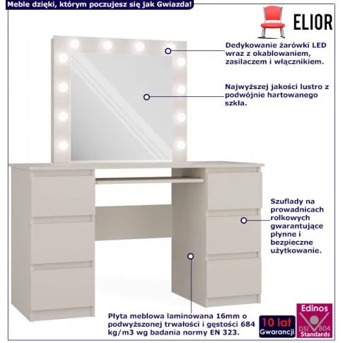 Toaletka z podświetlanym lustrem LED Lotaro 6X kaszmir