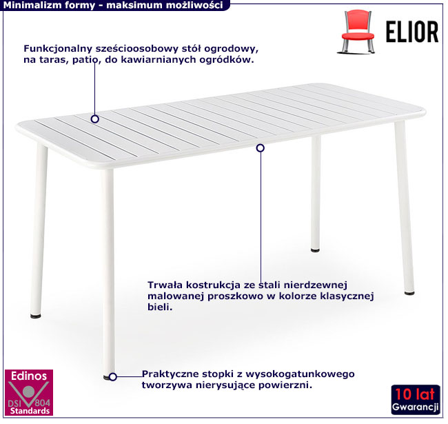 biały metalowy stół ogrodowy Delros 4X