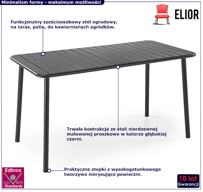 czarny metalowy stół ogrodowy Tobera 4X