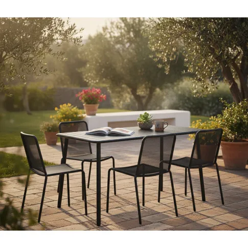 Czarny sześcioosobowy metalowy stół do ogrodu   Delros 4X