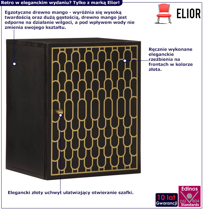 Czarno złota szafka wisząca retro Rebex 4X