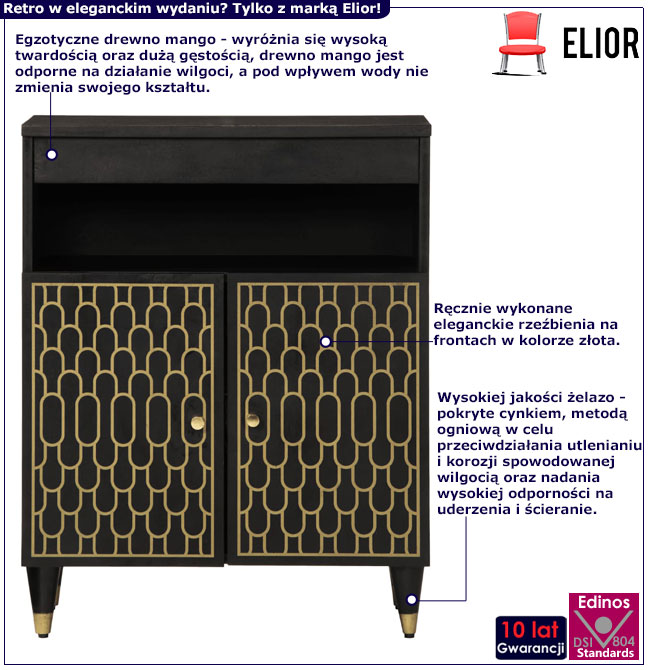 Czarna drewniana szafka dwudrzwiowa na nóżkach retro Moreno 9X