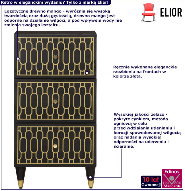 Komoda do salonu z 3 szufladami w stylu retro Movisso 10X
