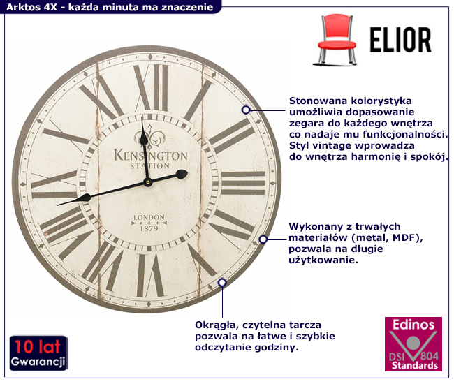 kremowy zegar scienny Arktos 4X