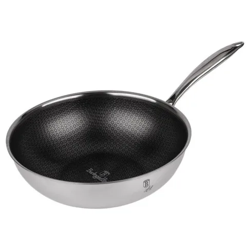 Srebrny aluminiowy wok Poveks 3X