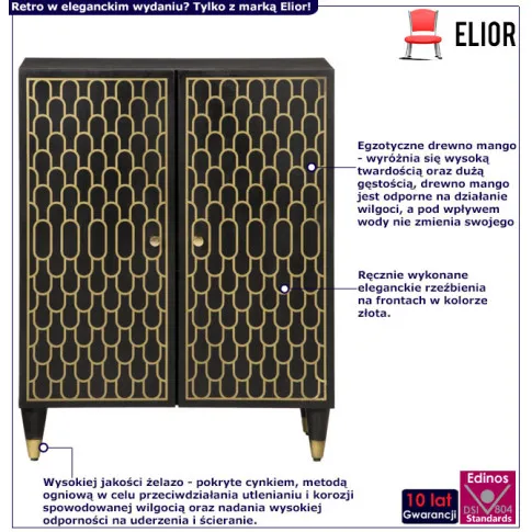 Czarna złocona szafka do salonu vintage Movissa 19X