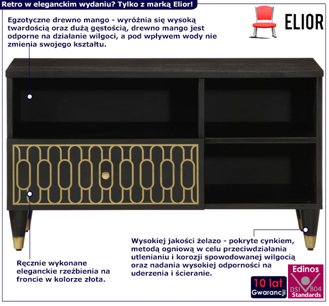 Czarna niska szafka RTV z szufladą retro Rebex 22X
