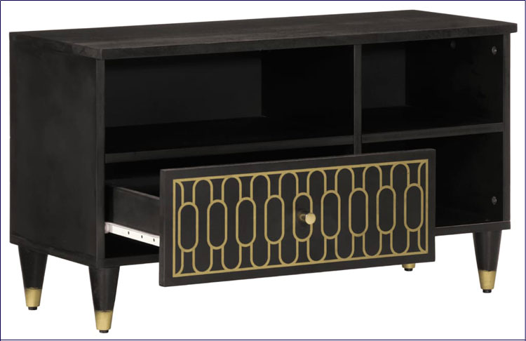 Czarna mała szafka RTV vintage z szufladą Rebex 22X