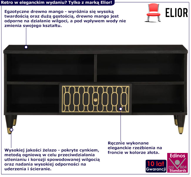 Czarna szafka RTV z szufladą w stylu retro Rebex 23X