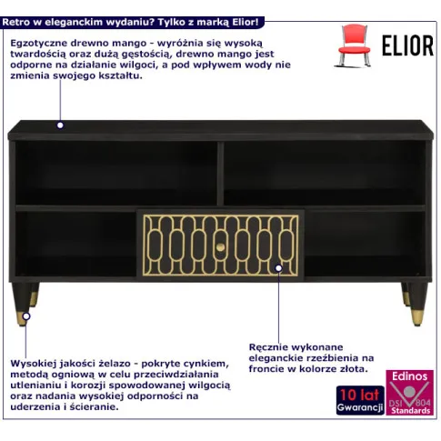 Czarna szafka RTV z litego drewna mango Movissa 23X