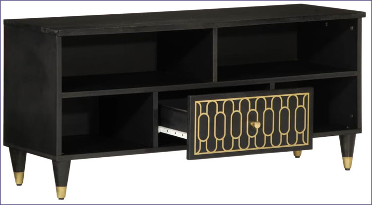 Czarna drewniana szafka RTV vintage z szufladą Rebex 23X