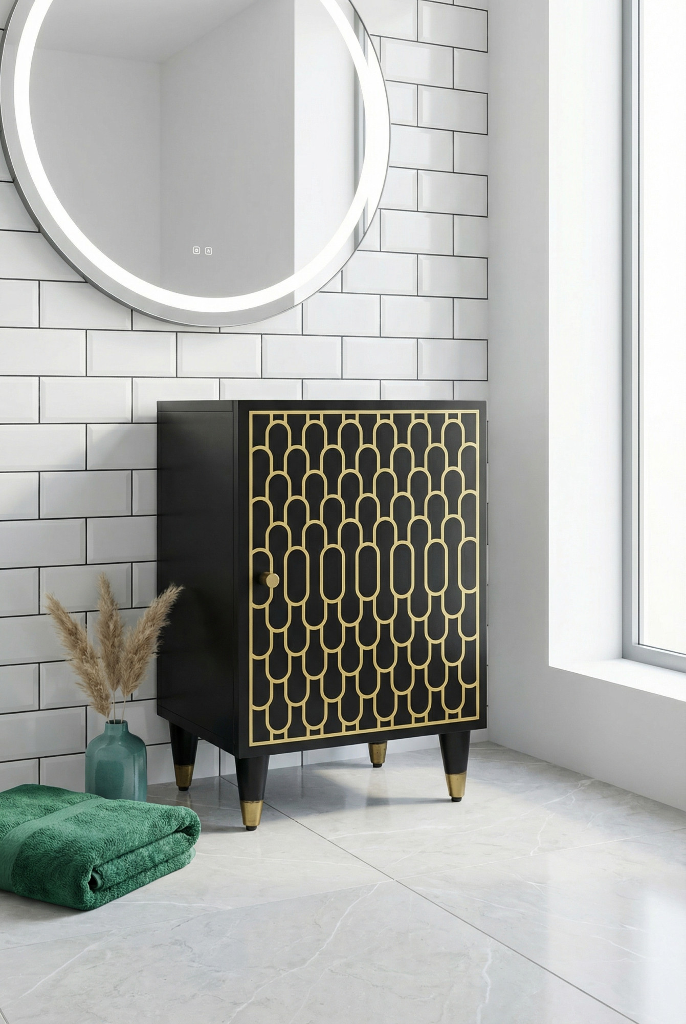 Aranżacja łazienki ze stojącą szafką łazienkową w stylu retro Rebex 24X