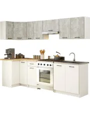 9-częściowy komplet narożnych mebli kuchennych biały + beton - Cortez 18X w sklepie Edinos.pl