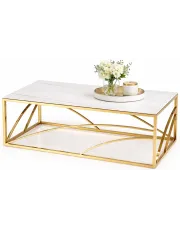 Złota ława glamour z blatem bialy marmur - Goldea 2X w sklepie Edinos.pl