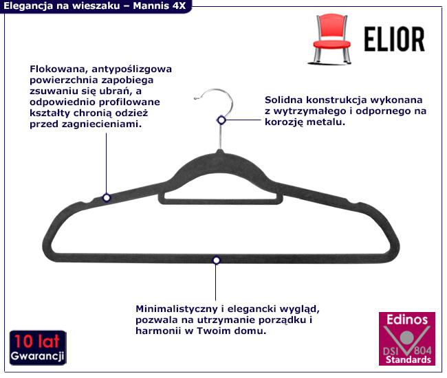 elegancki zestaw wieszaków do szafy mannis 10szt 4X
