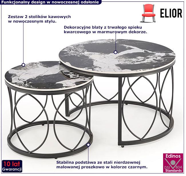 zestaw wsuwanych ław kawowych czarny marmur Poliov