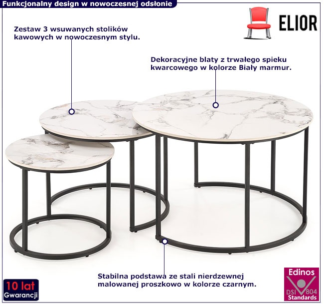 zestaw wsuwanych ław kawowych biały marmur Alikos