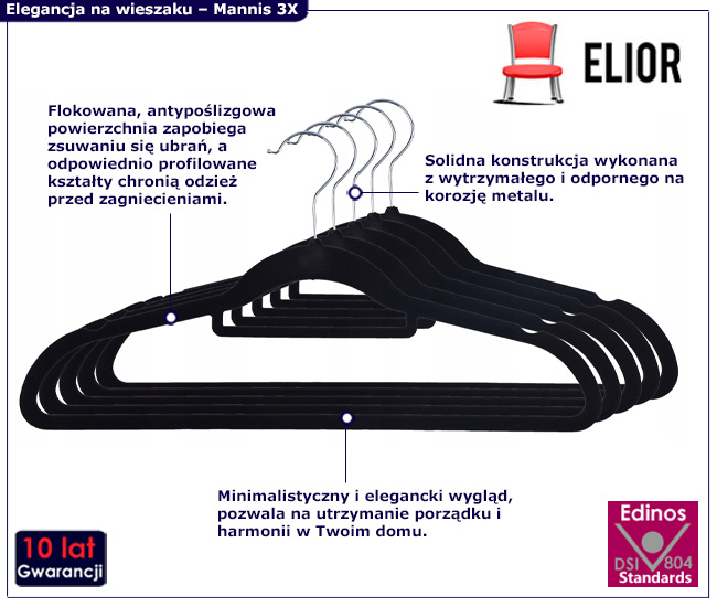 infografika wieszaków do szafy Argo 3X czarny