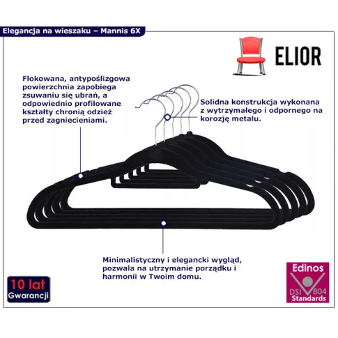 czarny wieszak na ubrania Mannis 6X