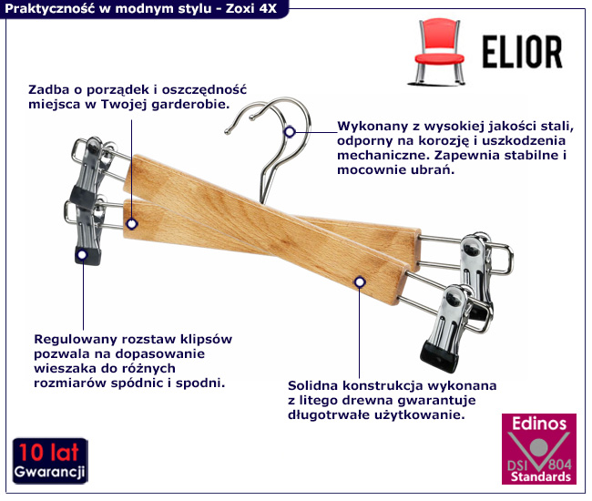 wieszak na spodnice do przedpokoju Beris 4X