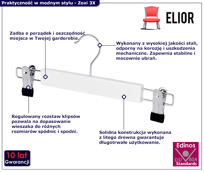 Biały modny wieszak na spódnicę Viana 3X biały