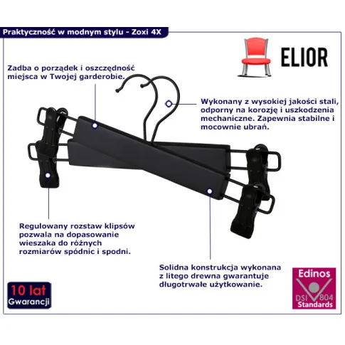 eleganckie czarne wieszaki 2 sztuki Zoxi 4X czarny