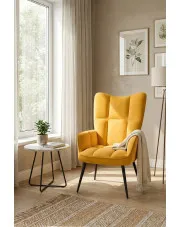 Musztardowy pikowany fotel do pokoju wypoczynkowy - Verria w sklepie Edinos.pl