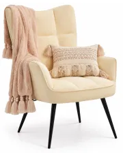 Kremowy pikowany fotel wypoczynkowy - Verria w sklepie Edinos.pl