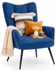 Niebieski pikowany fotel wypoczynkowy - Verria w sklepie Edinos.pl
