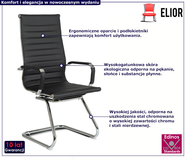 Czarne krzesło konferencyjne na płozach Adra