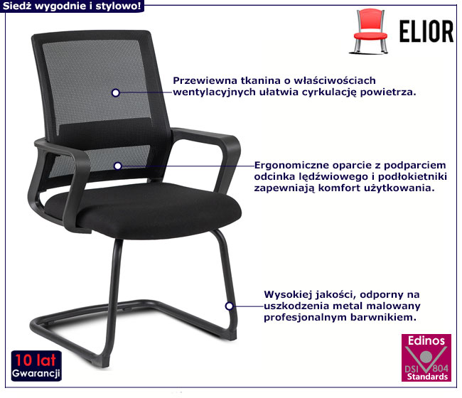 Czarne krzesło konferencyjne z podłokietnikami Derto