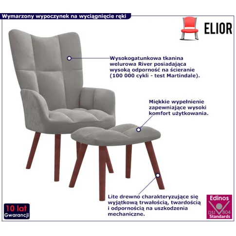 Jasnoszary pikowany fotel tapicerowany Izelox