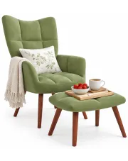 Jasnozielony pikowany fotel wypoczynkowy z podnóżkiem - Debora w sklepie Edinos.pl