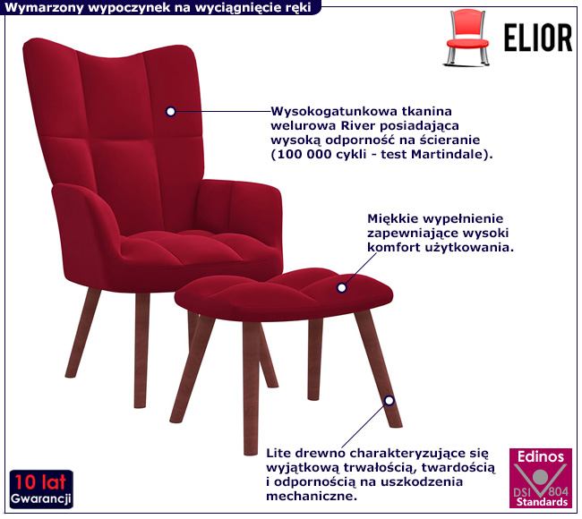 Czerwony pikowany fotel wypoczynkowy Debora