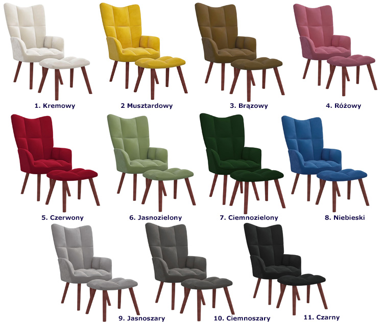 Dostępne kolory fotela pikowanego Debora